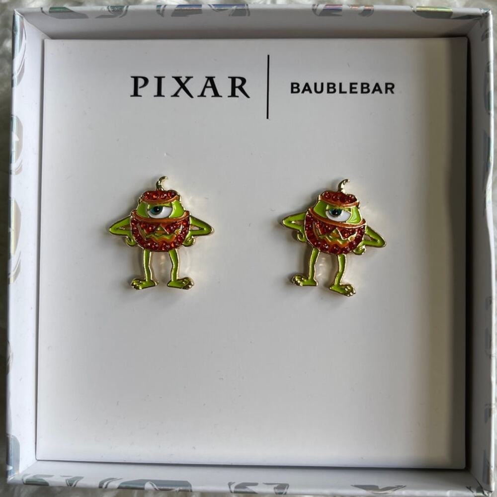 Disney Pixar BaubleBar Monsters Inc Mike Wazowski Pumpkin Costume Earrings NEW